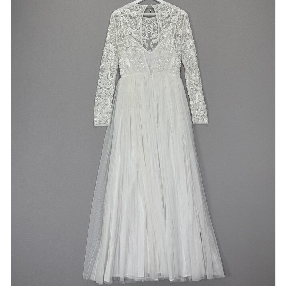 ASOS Bridal Elizabeth Long Sleeve Wedding Dress Womens 8 White Beaded Tulle Gown - Picture 3 of 14